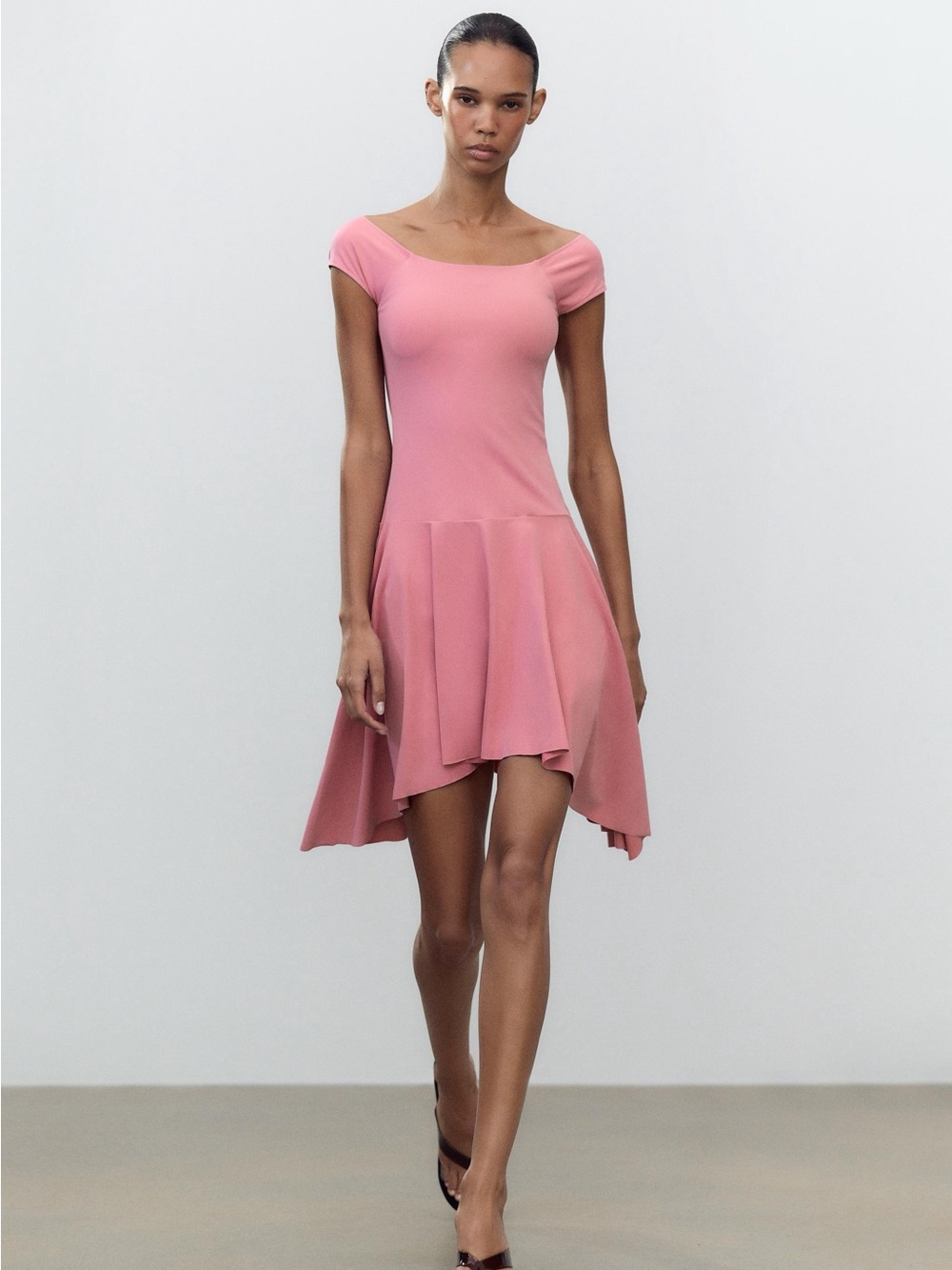 Zara Asymmetrical Hem Pink Polyamide Dress size small